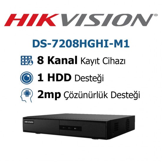 Hikvision DS-7208HGHI-M1 8 kanal DVR kayıt cihazı güvenlik kayıt sistemi çözümü